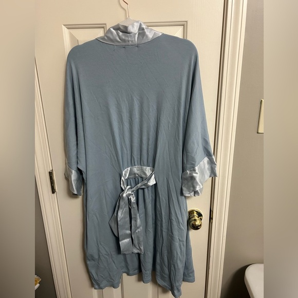 PJ HARLOW Shala Morn Blue Rib Knit Kimono Robe w/Satin Belt & Trim Size XS/S - Picture 7 of 7